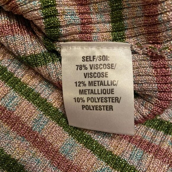 TANYA TAYLOR Carsten Metallic Striped Ribbed Open Back Turtleneck sweater, Small - Picture 4 of 6